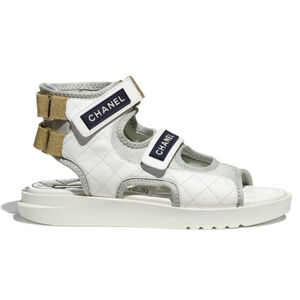 Chanel 21P White Grey Cocomark CC Logo Mule Slide Flat Teva Dad Sport Sandal 36